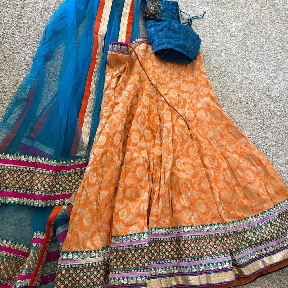Vibrant Orange & Teal Lehenga Set